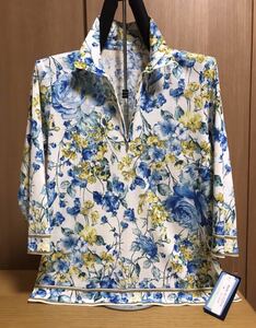 [新品] 激安・在庫処分　Lサイズ　レディース綿100%ポロシャツ　ミセスポロシャツ　婦人ポロシャツ　7分袖　日本製素材　55番花柄