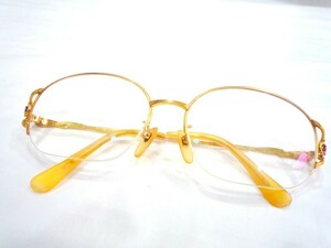 1000円スタート 眼鏡 ALFREDO BERETTA 9625R K18 57□16-132 ハーフリム 度入り眼鏡 総重量約37.5g メガネ 4 BB1025