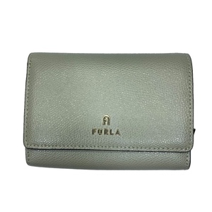 【美品】FURLA フルラ 財布 二つ折り財布 折り財布 コンパクトウォレット ロゴ レザー グレー