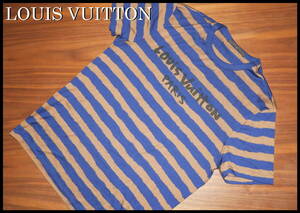 LOUIS VUITTON ロゴ Tシャツ 正規品 ルイヴィトン ボーダー 半袖 Tシャツ 紺 茶色 ネイビー ブラウン LV メンズ S M ダミエ モノグラム