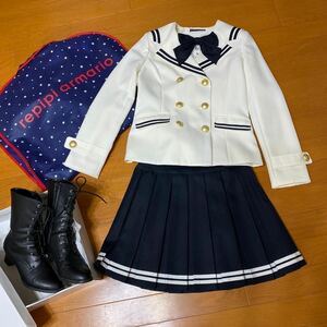 レピピアルマリオ 卒服 ホワイトセーラー 黒リボン ブラウス 黒スカート 制服ディズニーなんちゃって制服 ブーツ23.5cm卒業式 小学生卒業式