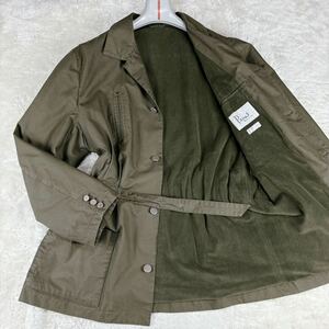 1円 美品 XL.LL~L パパス Papas オイルドジャケットコットンジャケットスプリングコートベルト裏地フリースロゴボタンメンズ日本製カーキ