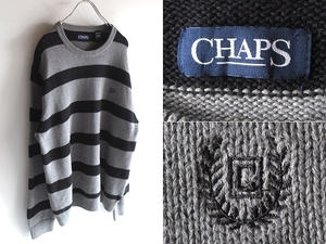 CHAPS (Ralph Lauren) チャップス ラルフローレン ロゴ刺繍 コットンニット 太ボーダーニット XL グレー 黒 大きいサイズ RN41381 USA企画