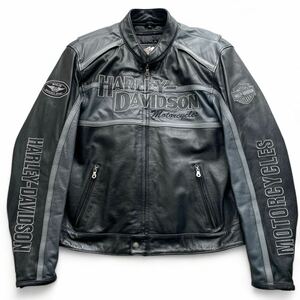 美品■HARLEY DAVIDSON ハーレーダビッドソン L ライダースジャケット バイクジャケット 本革 レザー プロテクター ライナー付 ブラック 黒