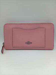 COACH コーチ ラウンドファスナー長財布 ピンク クロスグレーンレザー 54007