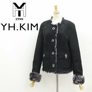◆YH.KIM 羊革 リアル ムートン ノーカラー ジャケット 黒 ブラック