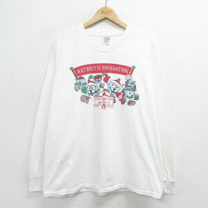 XL/古着 フルーツオブザルーム 長袖 ビンテージ Tシャツ メンズ 90s クリスマス 企業広告 大きいサイズ コットン クルーネック 白 ホワ