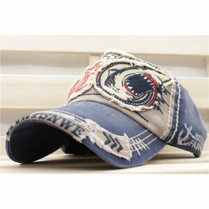 野球帽子 ウォッシュ加工 インパクトあるサメ刺繍ロゴ キャップ 綿 帽子 56cm~58cm メンズ レディース GY＆NVトレンド CJ12-3