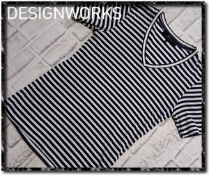 ★DESIGNWORKS　デザインワークス　Vネックボーダーカットソー　紺×白★やや難