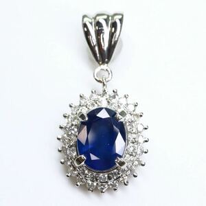 ソーティング付き!!＊Pt900天然サファイア/天然ダイヤモンドペンダントトップ＊a 4.1g sapphire diamond pendant jewelry EB5/EC0