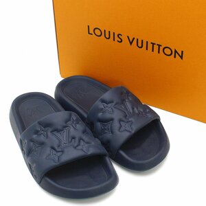 ★D2889 良好!! ルイヴィトン ウォーターフロント・ライン モノグラム ラバー サンダル 8 MN0243 ネイビー LOUIS VUITTON メンズ★