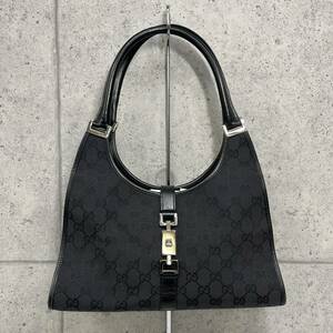 ☆【GUCCI/グッチ】極美品 GUCCI グッチ ジャッキー GGキャンバス ハンドバッグ ショルダーバッグ バッグ キャンバス レザー 黒 