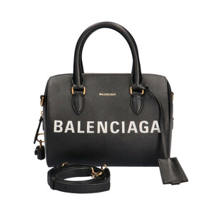 バレンシアガ BALENCIAGA ボウリングバッグ スモールヴィル ハンドバッグ グレインカーフレザー ノワール レディース 中古 美品