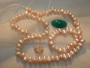 69-７淡水真珠本物パール連材1本B品とオールドグラスパーツビンテージグラスカボッション等セット②