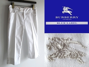 BURBERRY LONDON BLUE LABEL バーバリー ブルーレーベル ホースロゴ刺繍 ノバチェック裏地 裾スリット ストレッチ クロップドパンツ 36 白