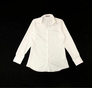 (未使用 レディース) LES MUES // ノーアイロン 長袖 スキッパー シャツ・ワイシャツ (白) サイズ 5 (XS)