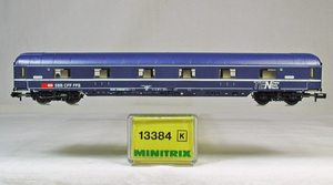 MINITRIX #13384 ＳＢＢ（スイス国鉄） ＷＬＡＢｍ ＲＩＣ Ｕ型寝台車 新ロゴ ＴＥＮ（ダークブルー）