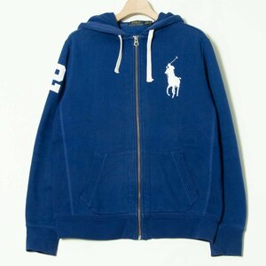 【1円スタート】POLO RALPH LAUREN ラルフローレン ビッグポニー 裏起毛スウェットフルジップパーカー カジュアル 秋冬 ブルー 青 M メンズ