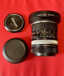 Canon FD 24mm f2.8 オリジナル金属フードFD→RF アダプター付き　