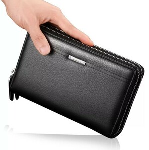 【特選】《カラー選択》男性用ロングダブルファスナー大型財布,紳士向ハンドビジネスクラッチバッグ