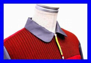■美品 コムデギャルソン COMME des GARCONS シャツ ブラウス ニット 長袖 シルク混 絹 ウール混 Ｍサイズ グレー 赤 レッド 服 F3757