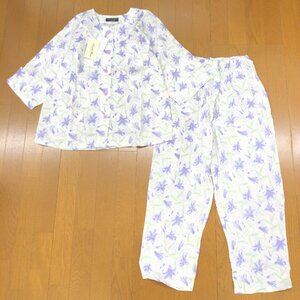 新品 Natural Basic ナチュラルベーシック コットン100% 総柄 ガーゼ パジャマ M～L オフホワイト系 ルームウェア 寝巻き 部屋着 未使用