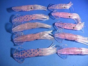 斑点ピンクイカ・10個　10cm イカベイト・イカワーム・ソフトイカ・根魚、青物、マダイ、真鯛、ヒラメ、マゴチも