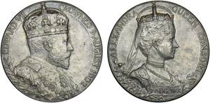 １円スタート! ・1902 イギリス　エドワード7世　戴冠記念　銀メダル　英国　・アンティーク コイン