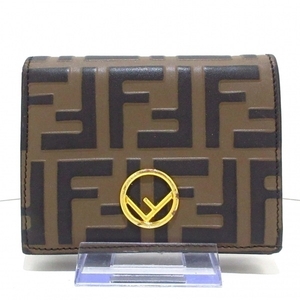 フェンディ FENDI 2つ折り財布/ミニ/コンパクト 8M0420-AAFM エフイズフェンディ レザー ブラウン×黒 財布