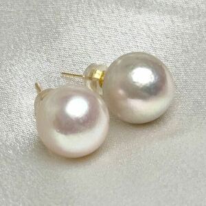 刻印ありk18 南洋真珠ピアス12.7mm 天然パールピアス　AU750 pearl jewelry