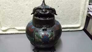 中国古玩美術 青銅 古い 七宝焼 子犬 香炉 中国 お茶道具