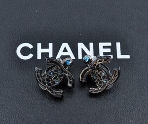 Chanel シャネル ライトストーン ココマーク イヤリング アクセサリー ブラック 黒 ブルー 青 ロゴ レディース 女性 A0702230