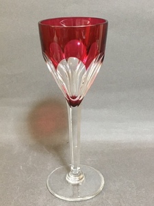 ◎サンルイ SANT LOUIS クリスタル　赤色被せ切子　21.6cmワイングラス◎05