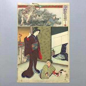 『二十四孝見立画合　十二　楊香』　楊洲周延　明治23年　　　錦絵　大判浮世絵　木版画　猫　虎