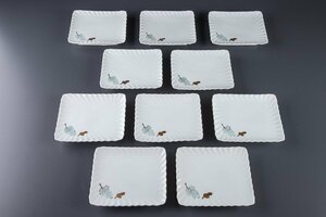 【うつわ】『 白磁葉文角皿 中皿 10客 10296 』 10個組 料亭 日本料理 懐石 会席 和食器 うつわ 器 焼物 陶器 磁器 ガラス