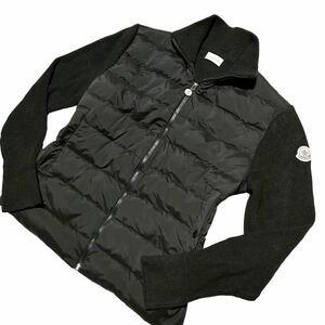 未使用品!!!圧倒的高級感!!!【モンクレール MONCLER】ど迫力異素材切り替え◎幻の逸品 ロゴテープ ダウンニットジャケット ブラック M〜L