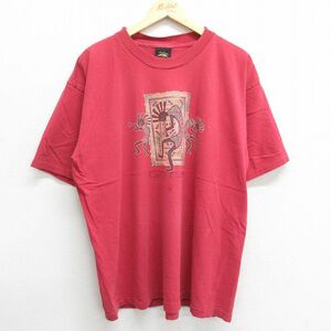 XL/古着 半袖 ビンテージ Tシャツ メンズ 90s グランドキャニオン ココペリ ホピ族 大きいサイズ コットン クルーネック 赤 レッド 23m