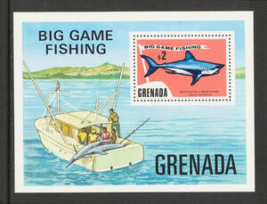 外国切手　グレナダ　小型シート　アオザメ　1975年／魚　８種完　1987年