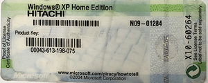 正規品 プロダクトキー WindowsXP Home Edition HITACHI ゆうパケット発送 送料無料 中古品 代引不可 WinXP-Home-1-HITACHI