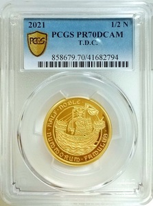 2021年 ノーブルコイン エドワード3世 トリスタンダクーニャ島 TDC 5ポンド 1/2オンス プルーフ金貨 PCGS PR70 DCAM リストライク イギリス