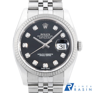 ロレックス デイトジャスト 10Pダイヤ 116234G ブラック 5列 ジュビリーブレス ランダム番 中古 メンズ 腕時計　