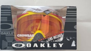 未使用品OAKLEYオークリーMX GOGGLE ゴーグルCrowbarクローバー ファイヤーミラーレンズ Fire Lens黄赤迷彩色ティアオフ&クリアーレンズ付