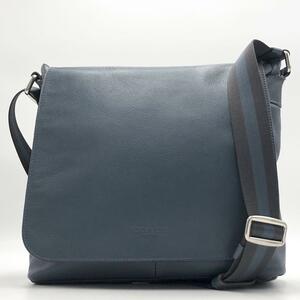 1円～【極美品・希少色】COACH コーチ ショルダーバッグ チャールズ スモールメッセンジャー ライトネイビー メンズ ビジネス 通勤 