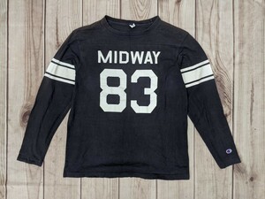 6．トリコタグ復刻　Champion チャンピオン MIDWAY 83 鬼フェード 長袖 カレッジ フットボールTシャツ 袖ロゴ メンズXL 黒系白 x904