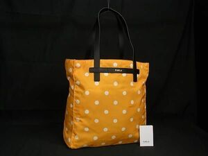 1円 ■美品■ FURLA フルラ ナイロン 水玉 ドット柄 トートバッグ ショルダーバッグ 肩掛けかばん レディース イエロー系 BG7971