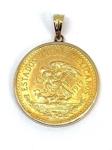 【即決】 K21.6 K18 20ペソ VEINTE PESOS ペンダントトップ メキシコ ゴールド コイン 貴金属 金貨 AU900 750 19.0ｇ
