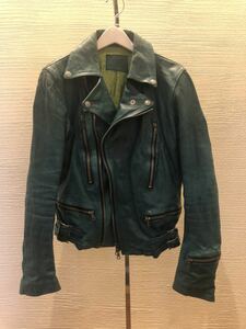 バックラッシュ back lash ドイツカーフ　ダブルライダースジャケット　レザー　希少　グリーン　xs leather jacket 00s archive l.g.b.
