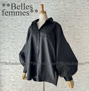 ★新品★*送料185円★*トレンド感のボリューム袖*パフスリーブ*ポワン袖チュニックブラウス*★Belles*181856ブラック*M～L*chouchou