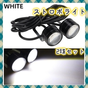 12V ホワイト 白 LED ストロボ ヘッドライト 2球セット ポジションライト フラッシュ 点滅 エンボスアイ フォグ 補助灯 原付 汎用