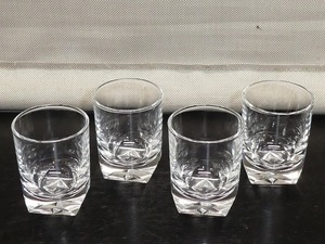 ●厚底 ショットグラス 4客 リキュールグラス 冷酒 酒器 レトロ 時代物●